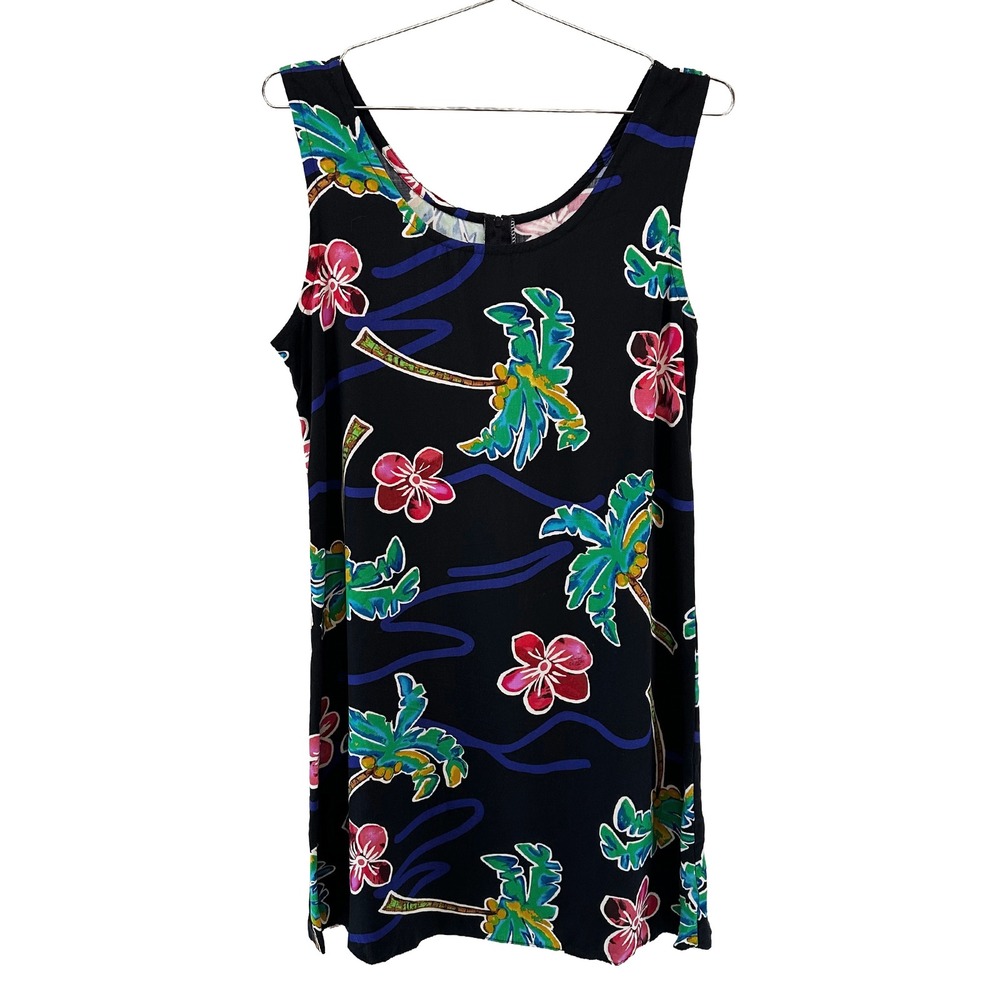 Y.L.T.E. Vintage Hawaiian Shift Dress • XL • black, multi-color • Y2K boho beach